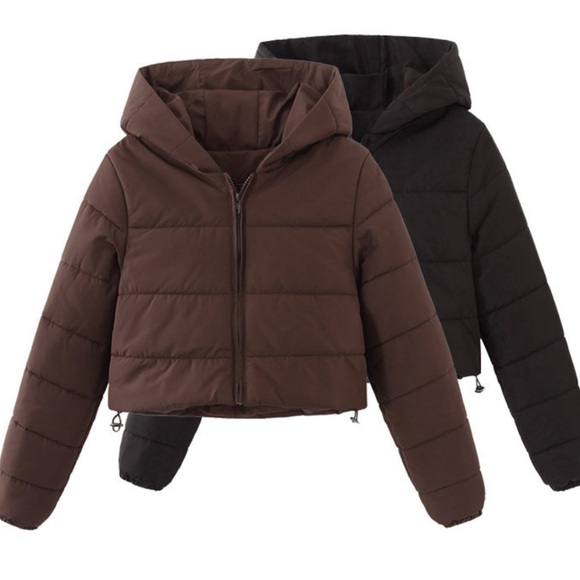 Glitz Brown and Black Kids Hooded Puffer Jacket - Picture 1 of 3